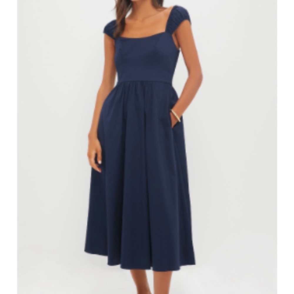 NWT Tuckernuck Navy Square-Neck Midi Dress with Cap Sleeves Size S